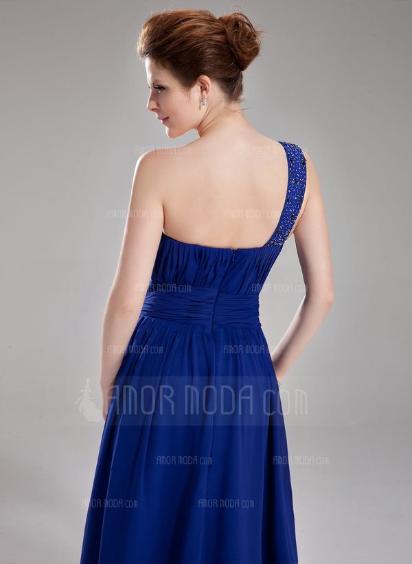 Ligne-A/Princesse Une epaule Longeur au sol Mousseline Robe de Soirée avec Ondulé Brodé (017004376)