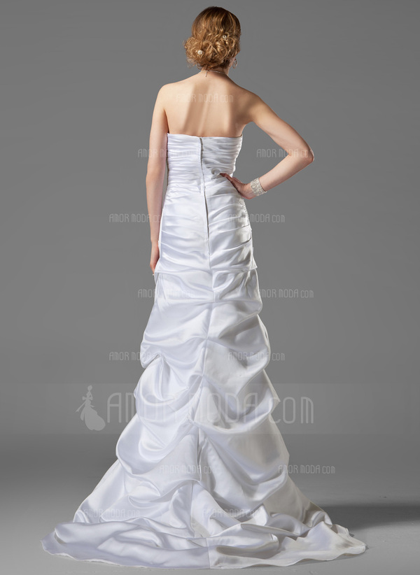 Coupe droite Cœur Traine courte Satin Robe de Mariée avec Ondulé (002001182)