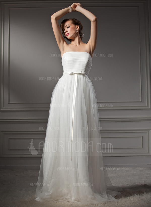 Ligne-A/Princesse Sans bretelles Traine courte Satin Tulle Robe de Mariée avec Ondulé (002011544)