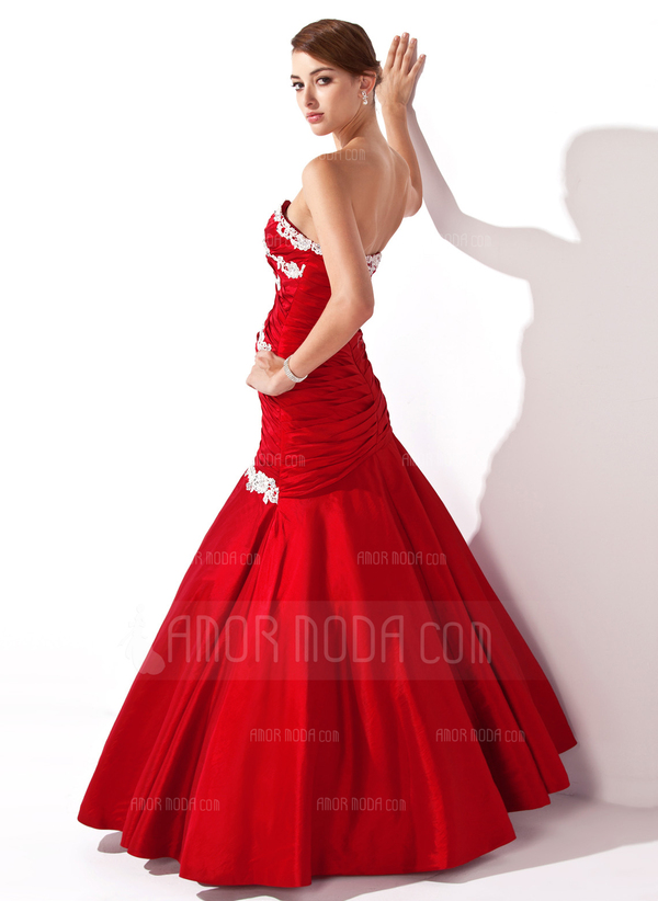 Sirene Cœur Longeur au sol Taffetas Robe de Bal de Promo avec Ondulé Appliques Sequins (018004955)
