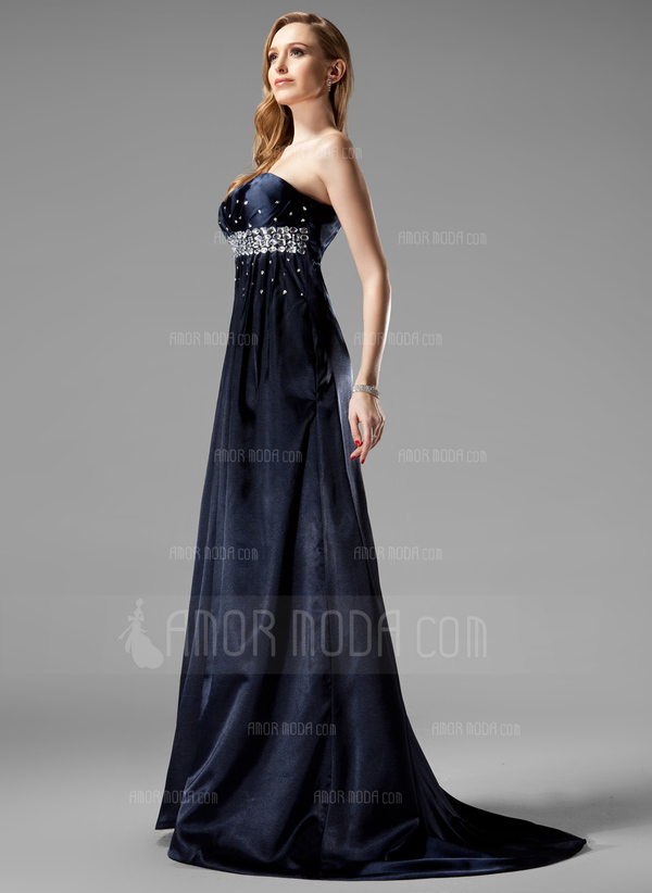 Empire Sans bretelles Traine longue Charmeuse Robe de Soirée avec Brodé (017004366)