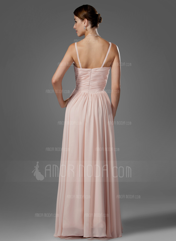Ligne-A/Princesse Col V Longeur au sol Mousseline Robe de Bal de Promo avec Ondulé (018005068)