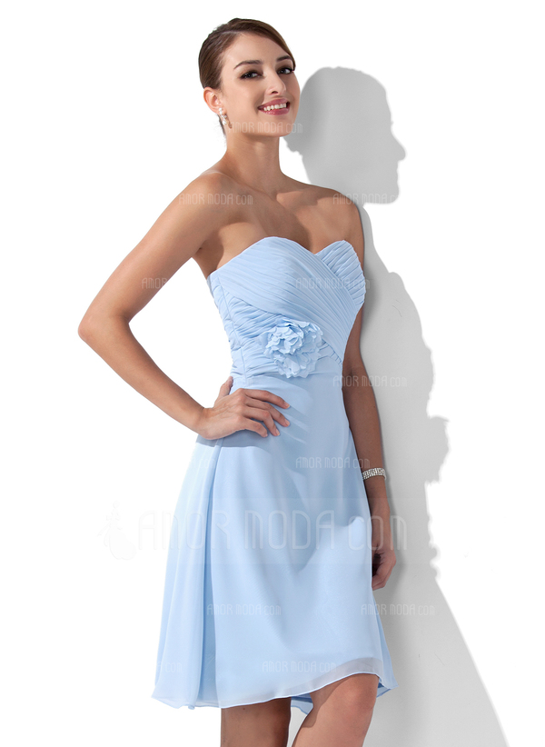 Keizer Sweetheart Knielengte Chiffon Bruidsmeisjes Jurk met Roes Bloem(En) (007000932)