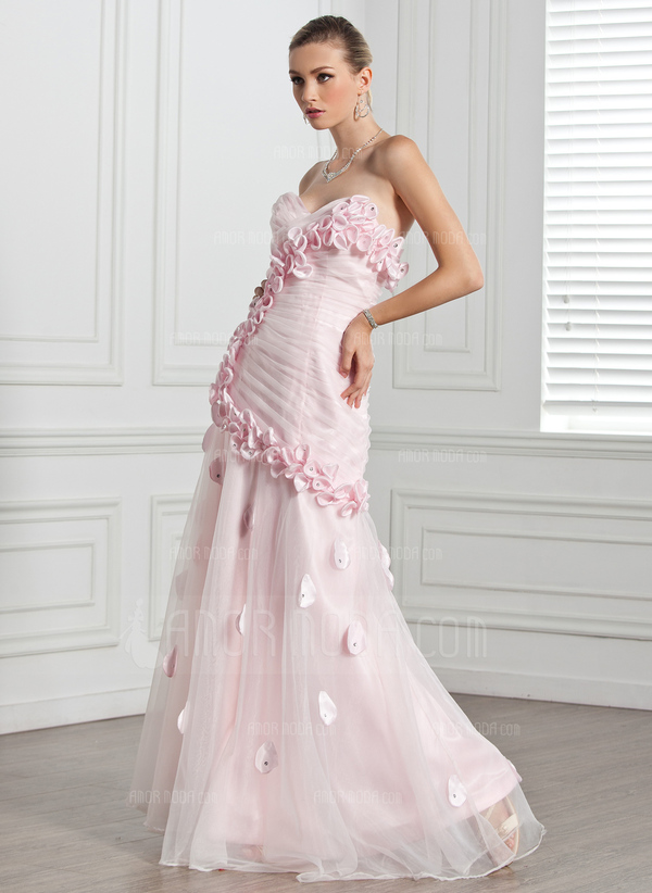 A-Lijn/Prinses Sweetheart Vloerlengte Organza Avondjurk met Roes Bloem(En) (017005271)