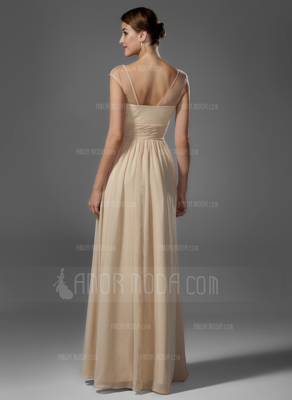Ligne-A/Princesse Col rond Longeur au sol Mousseline Robe de Bal de Promo avec Ondulé Brodé (018005069)