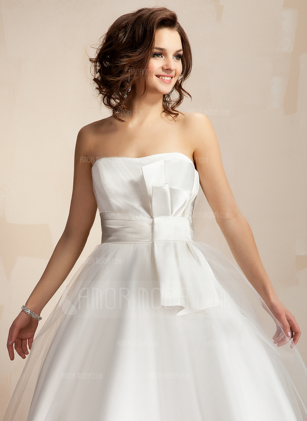Ligne-A/Princesse Cœur Mi-longues Satin Tulle Robe de Mariée avec Ondulé (002011726)