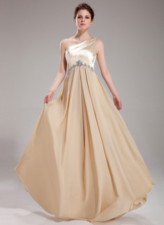 Robe de Bal de Promo Ligne-A/Princesse Une epaule Longeur au sol mousseline de soie Charmeuse Robe de Bal de Promo avec Ondulé Brodé (018004859)