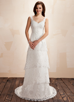 Robe de Mariée Ligne-A/Princesse Col V Traine courte Satin Dentelle Robe de Mariée avec Perlé (002000223) Robe de Mariée Ligne-A/Princesse Col V Traine courte Satin Dentelle Robe de Mariée avec Perlé (002000223)