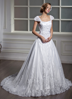 Robe de Mariée Ligne-A/Princesse Encolure carrée Traine courte Satin Tulle Robe de Mariée avec Dentelle (002012091) Robe de Mariée Ligne-A/Princesse Encolure carrée Traine courte Satin Tulle Robe de Mariée avec Dentelle (002012091)
