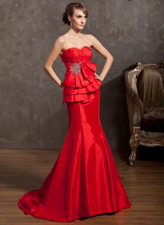 Robe de Bal de Promo Sirene Cœur Traine courte Tafetta Robes de Bal de Promo avec Ondulé Brodé (018014898)