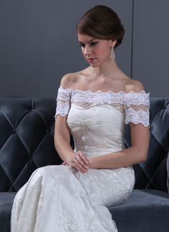 Robe de Mariée Sirene Hors épaule Traine longue Satin Tulle Robe de Mariée avec Ondulé Dentelle Perlé (002011606)