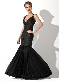 Avondjurken Zeemeermin Halter Vloerlengte Chiffon Satijnzijde Avondjurk met Roes (017020854) Avondjurken Zeemeermin Halter Vloerlengte Chiffon Satijnzijde Avondjurk met Roes (017020854)