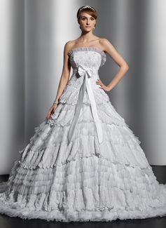Robe de Mariée bal Sans bretelles Traine courte Satin Tulle lacet Robe de Mariée avec Echarpes Perlé (002014829) Robe de Mariée bal Sans bretelles Traine courte Satin Tulle lacet Robe de Mariée avec Echarpes Perlé (002014829)