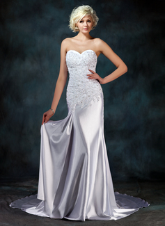 Robe de Mariée Coupe droite Cœur Traîne Watteau Charmeuse Robe de Mariée avec Dentelle Perlé (002000157) Robe de Mariée Coupe droite Cœur Traîne Watteau Charmeuse Robe de Mariée avec Dentelle Perlé (002000157)