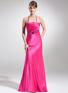 Robe de Bal de Promo Gaine Bretelles autour du cou Traine longue Charmeuse Robe de Bal de Promo avec Ondulé Perles Sequins (018002328)