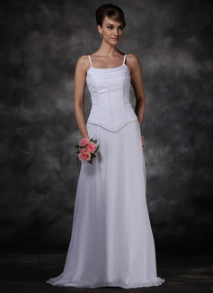 Robe de Mariée Coupe droite col en ondulé Traîne Watteau Mousseline Robe de Mariée avec Ondulé (002001169)