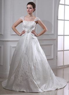 Robe de Mariée bal Encolure carrée Traine courte Organza Satin Robe de Mariée avec Broderie Ondulé Perlé (002011665) Robe de Mariée bal Encolure carrée Traine courte Organza Satin Robe de Mariée avec Broderie Ondulé Perlé (002011665)