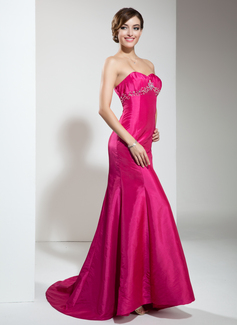 Robe de Bal de Promo Sirene Cœur Traine courte Taffetas Robe de Bal de Promo avec Ondulé Brodé (018002479)