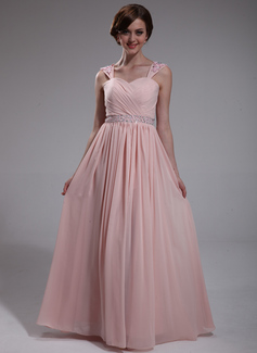 Robe de Bal de Promo Ligne-A/Princesse Cœur Longeur au sol Mousseline de soie Robe de Bal de Promo avec Ondulé lacet Perles Sequins (018025280)