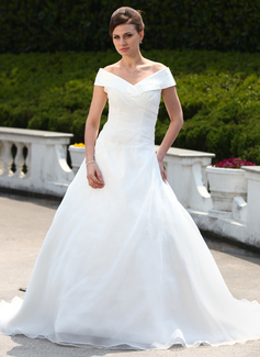 Robe de Mariée bal Hors épaule Traîne Chapelle Organza Robe de Mariée avec Ondulé Perlé (002000599)