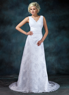 Robe de Mariée Empire Col V Traine courte Satin Dentelle Robe de Mariée avec Ondulé Perlé (002000314) Robe de Mariée Empire Col V Traine courte Satin Dentelle Robe de Mariée avec Ondulé Perlé (002000314)