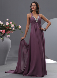 Avondjurken A-Lijn/Prinses V-nek Watteau Sleep Chiffon Avondjurken met Roes Kraal (017022755) Avondjurken A-Lijn/Prinses V-nek Watteau Sleep Chiffon Avondjurken met Roes Kraal (017022755)