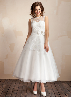 Robe de Mariée Ligne-A/Princesse Col rond Longueur cheville Taffetas Organza Robe de Mariée avec Ondulé Dentelle Broche florale en cristal (002012216) Robe de Mariée Ligne-A/Princesse Col rond Longueur cheville Taffetas Organza Robe de Mariée avec Ondulé Dentelle Broche florale en cristal (002012216)