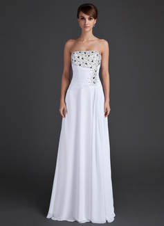 Avondjurken A-Lijn/Prinses Strapless Vloerlengte Chiffon Avondjurk met Roes Kraal Lovertjes (017015609)