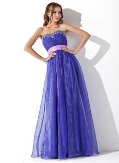Robe de Bal de Promo Ligne-A/Princesse Cœur Longeur au sol Organza Robe de Bal de Promo avec Ondulé Bretelle Brodé (018005050)