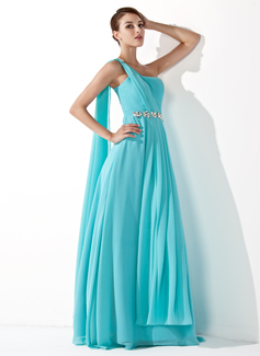 Cheap Prom Dresses A-Line/Princess One-Shoulder Floor-Length Chiffon Prom Dress With Ruffle Beading (018013099)