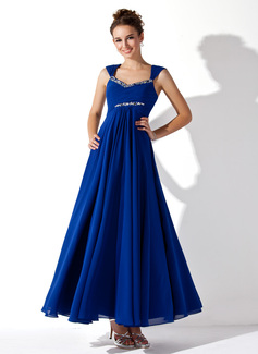 Robe de Bal de Promo Ligne-A/Princesse Col V Longueur cheville Mousseline Robe de Bal de Promo avec Ondulé Brodé (018020927)