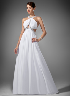 Robe de Bal de Promo Empire Col rond Traine longue mousseline de soie Robe de Bal de Promo avec Ondulé Brodé (018002320)