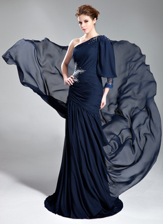 Avondjurken Nauwaansluitend Een-Schouder Lange Sleep Chiffon Avondjurk met Roes Kant Kraal (017019762) Avondjurken Nauwaansluitend Een-Schouder Lange Sleep Chiffon Avondjurk met Roes Kant Kraal (017019762)