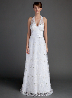 Robe de Mariée Ligne-A/Princesse Bretelles autour du cou Longeur au sol Satin Dentelle Robes de Mariée avec Ondulé Perlé (002015721) Robe de Mariée Ligne-A/Princesse Bretelles autour du cou Longeur au sol Satin Dentelle Robes de Mariée avec Ondulé Perlé (002015721)