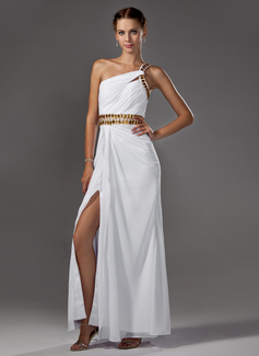 Robe de Bal de Promo Ligne-A/Princesse Une epaule Longeur au sol Mousseline Robe de Bal de Promo avec Ondulé Brodé (018002453)