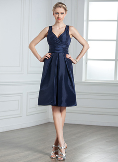 Ligne-A/Princesse Col V Mi-longues Taffetas Robe de Demoiselle d'Honneur avec Ondulé (007000926)