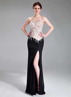 Avondjurken Nauwaansluitend Sweetheart Vloerlengte Chiffon Satijnzijde Avondjurken met Kraal (017019560)