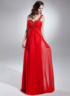 Avondjurken Keizer Een-Schouder Vloerlengte Chiffon Avondjurken met Kant Kraal (017015623)