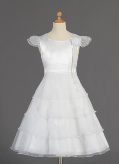 Flower Girl Dresses A-Line/Princess Scoop Neck Tea-Length Organza Charmeuse Flower Girl Dress With Beading Flower(s) (010014660) Flower Girl Dresses A-Line/Princess Scoop Neck Tea-Length Organza Charmeuse Flower Girl Dress With Beading Flower(s) (010014660)
