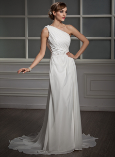 Robe de Mariée Coupe droite Une epaule Traine courte Mousseline Robe de Mariée avec Ondulé Dentelle Perlé Pailleté (002011390) Robe de Mariée Coupe droite Une epaule Traine courte Mousseline Robe de Mariée avec Ondulé Dentelle Perlé Pailleté (002011390)