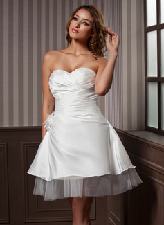 Robe de Mariée Ligne-A/Princesse Cœur Mi-longues Satin Tulle Robe de Mariée avec Ondulé Fleurs (002011637) Robe de Mariée Ligne-A/Princesse Cœur Mi-longues Satin Tulle Robe de Mariée avec Ondulé Fleurs (002011637)