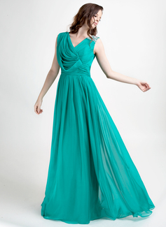 Holiday Dresses A-Line/Princess V-neck Floor-Length Chiffon Evening Dress With Ruffle Beading (020015821) Holiday Dresses A-Line/Princess V-neck Floor-Length Chiffon Evening Dress With Ruffle Beading (020015821)