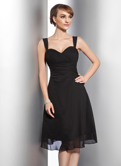 Robe de Demoiselle d'Honneur Ligne-A/Princesse Cœur Mi-longues Mousseline Robe de Demoiselle d'Honneur avec Ondulé (007014743)