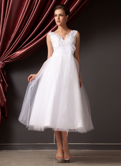 Robe de Mariée Ligne-A/Princesse Col V Longeur à mi jambe Organza Tulle Robe de Mariée avec Dentelle Fleurs (002014240) Robe de Mariée Ligne-A/Princesse Col V Longeur à mi jambe Organza Tulle Robe de Mariée avec Dentelle Fleurs (002014240)
