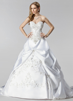 Robe de Mariée bal Cœur Traine courte Satin Robe de Mariée avec Broderie Ondulé Perlé (002000485)