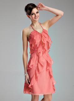 Holiday Dresses A-Line/Princess Halter Knee-Length Chiffon Homecoming Dress With Ruffle (022019637) Holiday Dresses A-Line/Princess Halter Knee-Length Chiffon Homecoming Dress With Ruffle (022019637)
