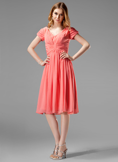 Cheap Bridesmaid Dresses A-Line/Princess V-neck Knee-Length Chiffon Bridesmaid Dress With Ruffle (007004160) Cheap Bridesmaid Dresses A-Line/Princess V-neck Knee-Length Chiffon Bridesmaid Dress With Ruffle (007004160)