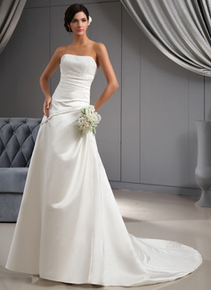 Robe de Mariée Ligne-A/Princesse Cœur Traine courte Satin Robe de Mariée avec Ondulé Perlé (002022673)