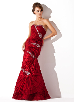 Robe de Bal de Promo Sirene Cœur Longeur au sol Taffetas dentelle Robe de Bal de Promo avec Brodé (018005088)