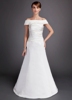 Robe de Mariée Ligne-A/Princesse Hors épaule Longeur au sol Satin Robe de Mariée avec Ondulé (002012569)